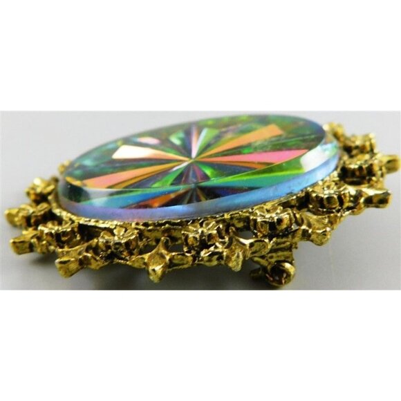 7/768 Vintage Watermelon Vitrail Glass Intaglio Brooch / Pin 2 inches - Picture 3 of 4